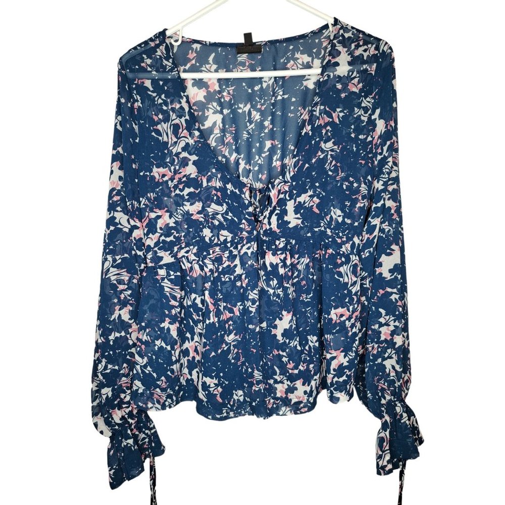 Mod Lusive Sheer Spring Floral Deep V Top Large